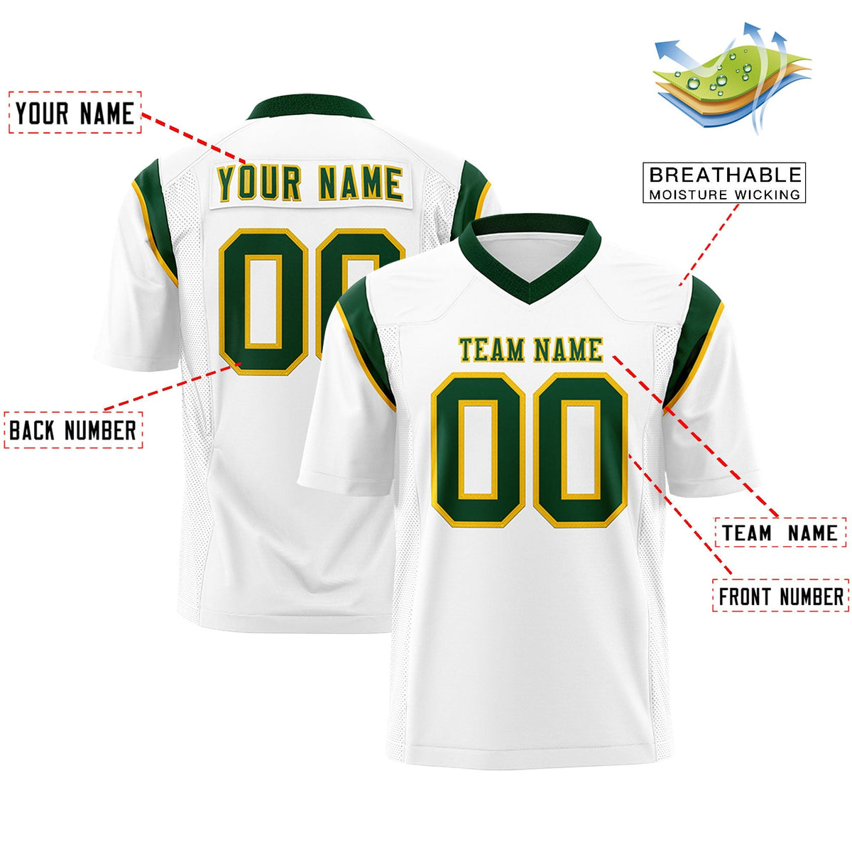 Custom White Green Personalized Shoulder Cut Two-Tone Authentic American Football Jersey