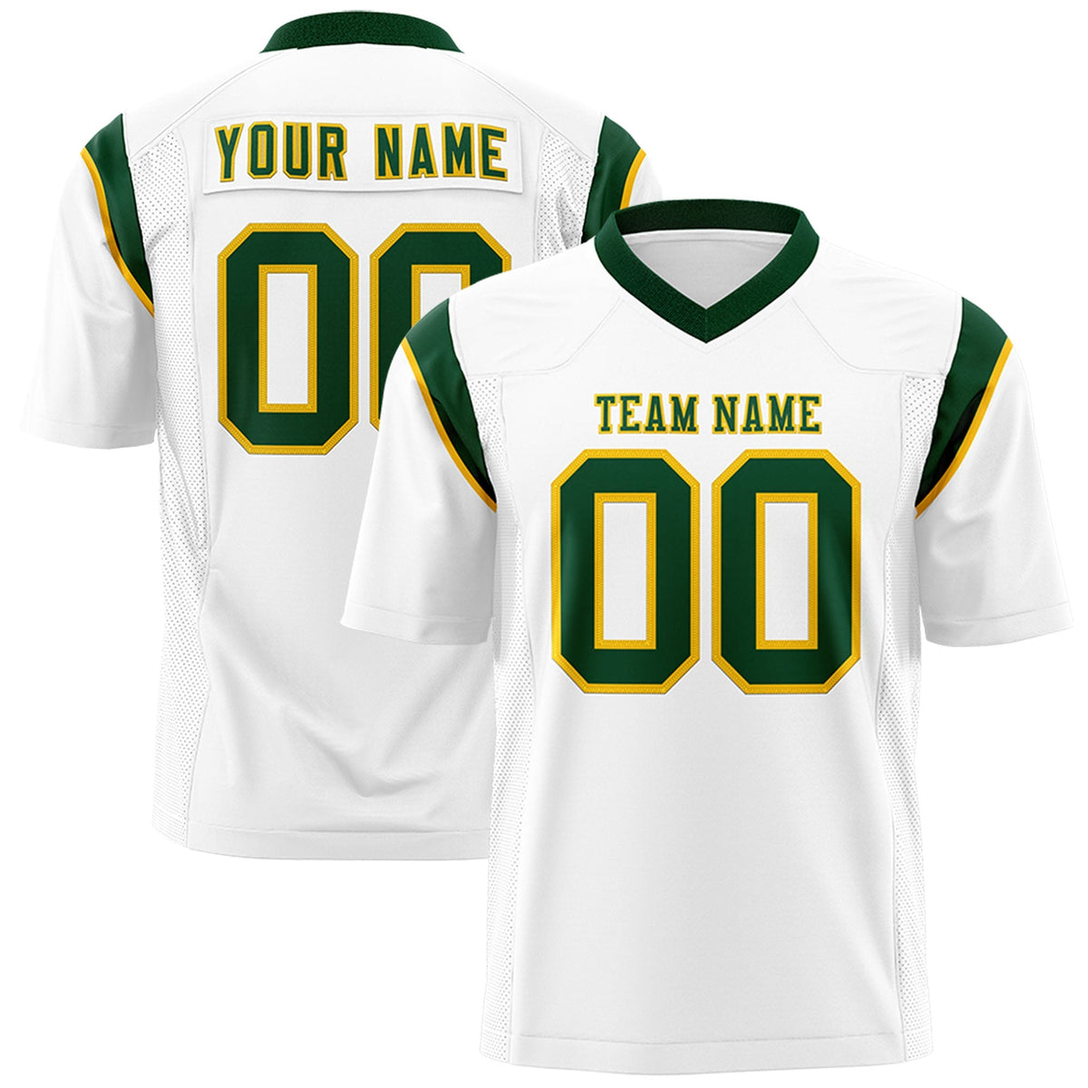 Custom White Green Personalized Shoulder Cut Two-Tone Authentic American Football Jersey