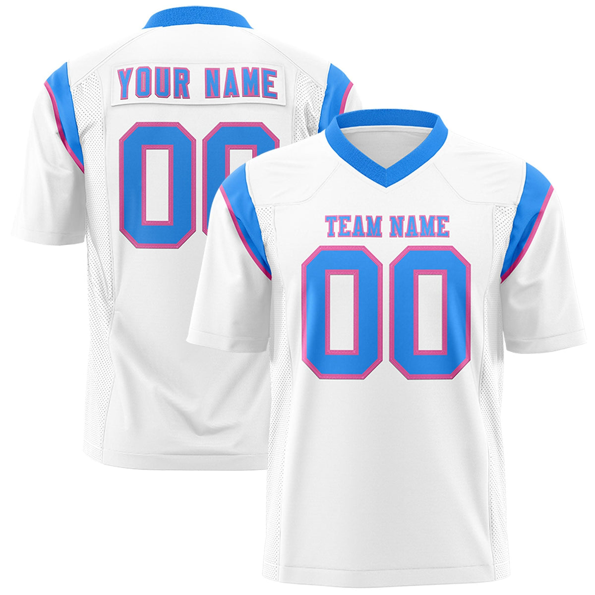 Custom White Powder Blue Personalized Shoulder Cut Two-Tone Authentic American Football Jersey