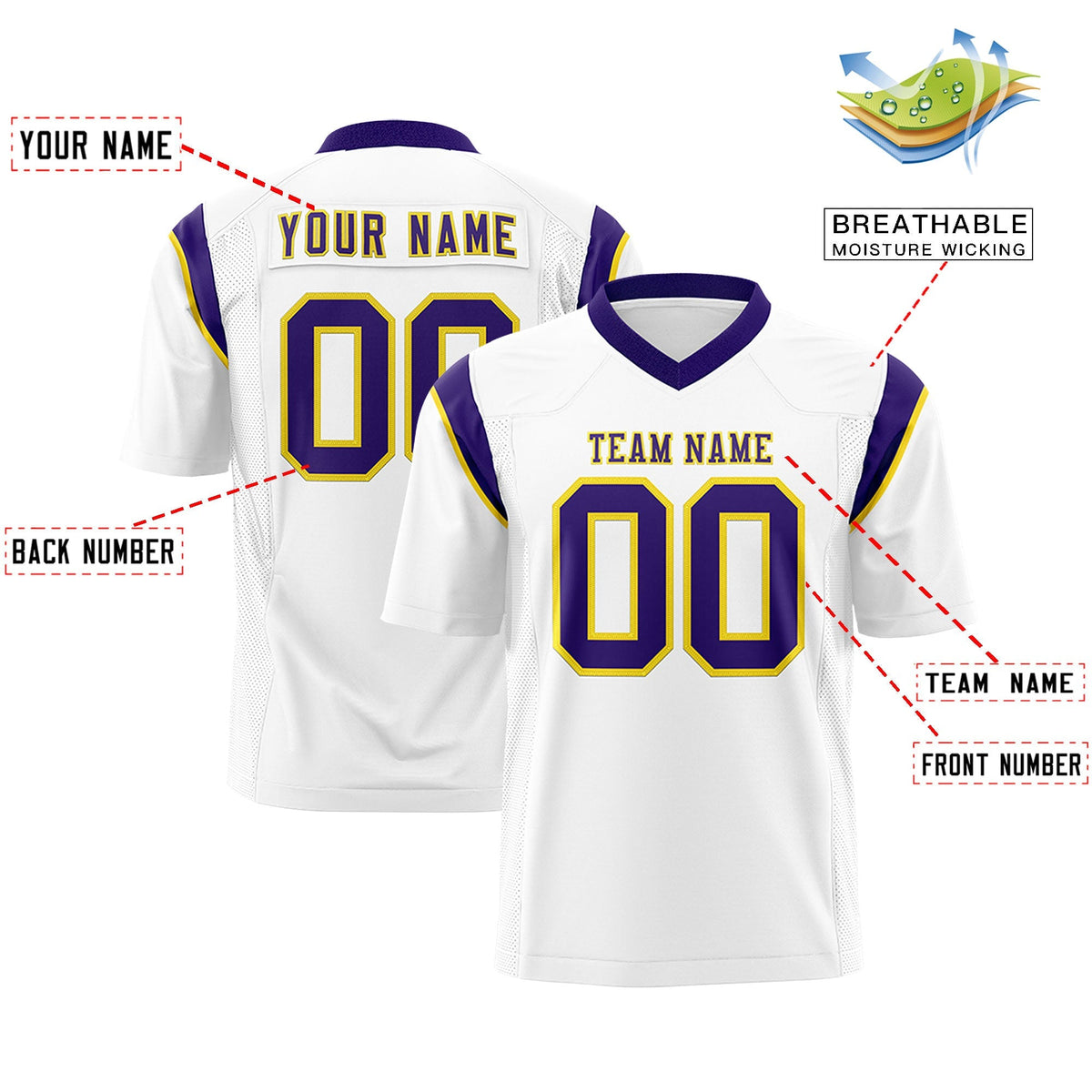 Custom White Purple Personalized Shoulder Cut Two-Tone Authentic American Football Jersey