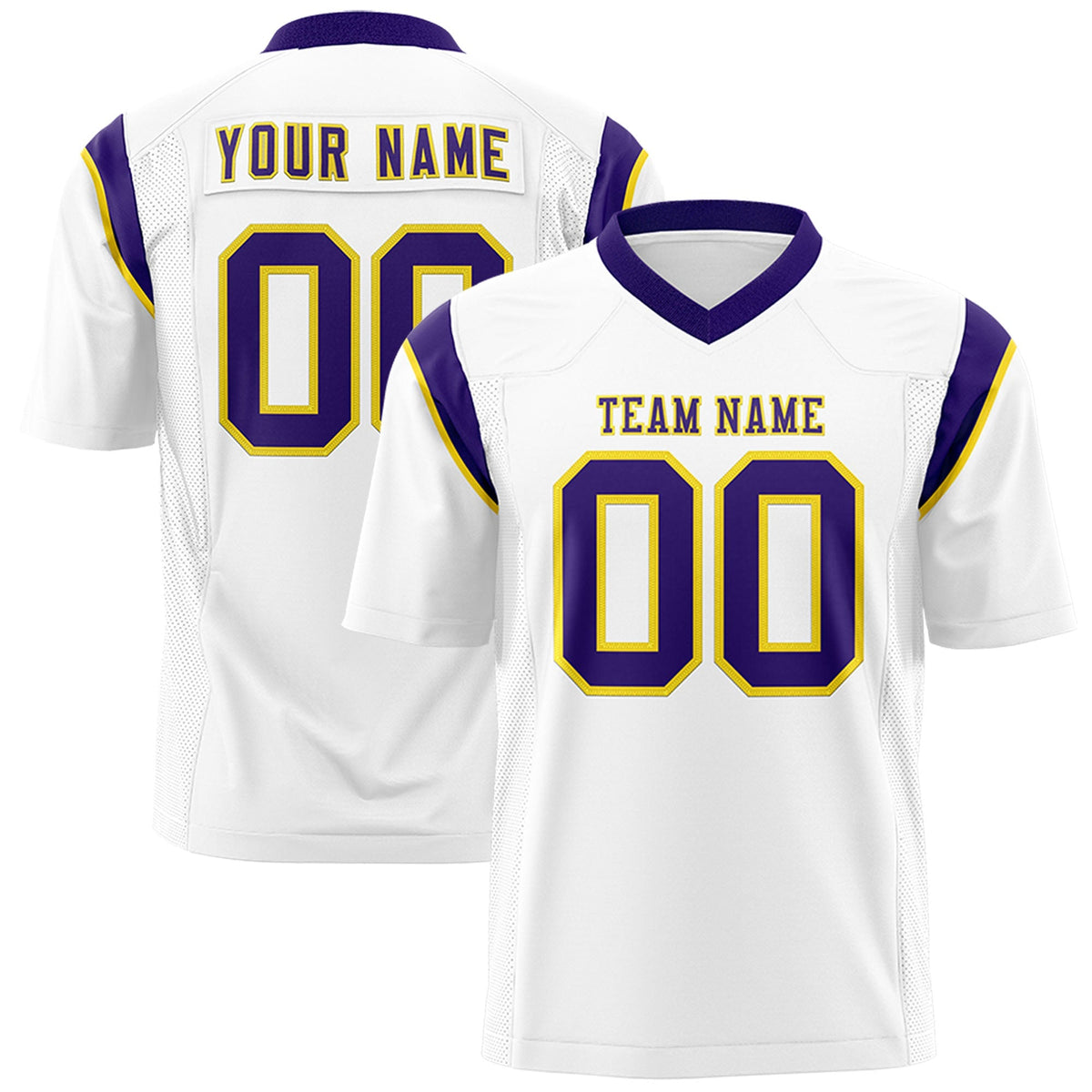Custom White Purple Personalized Shoulder Cut Two-Tone Authentic American Football Jersey
