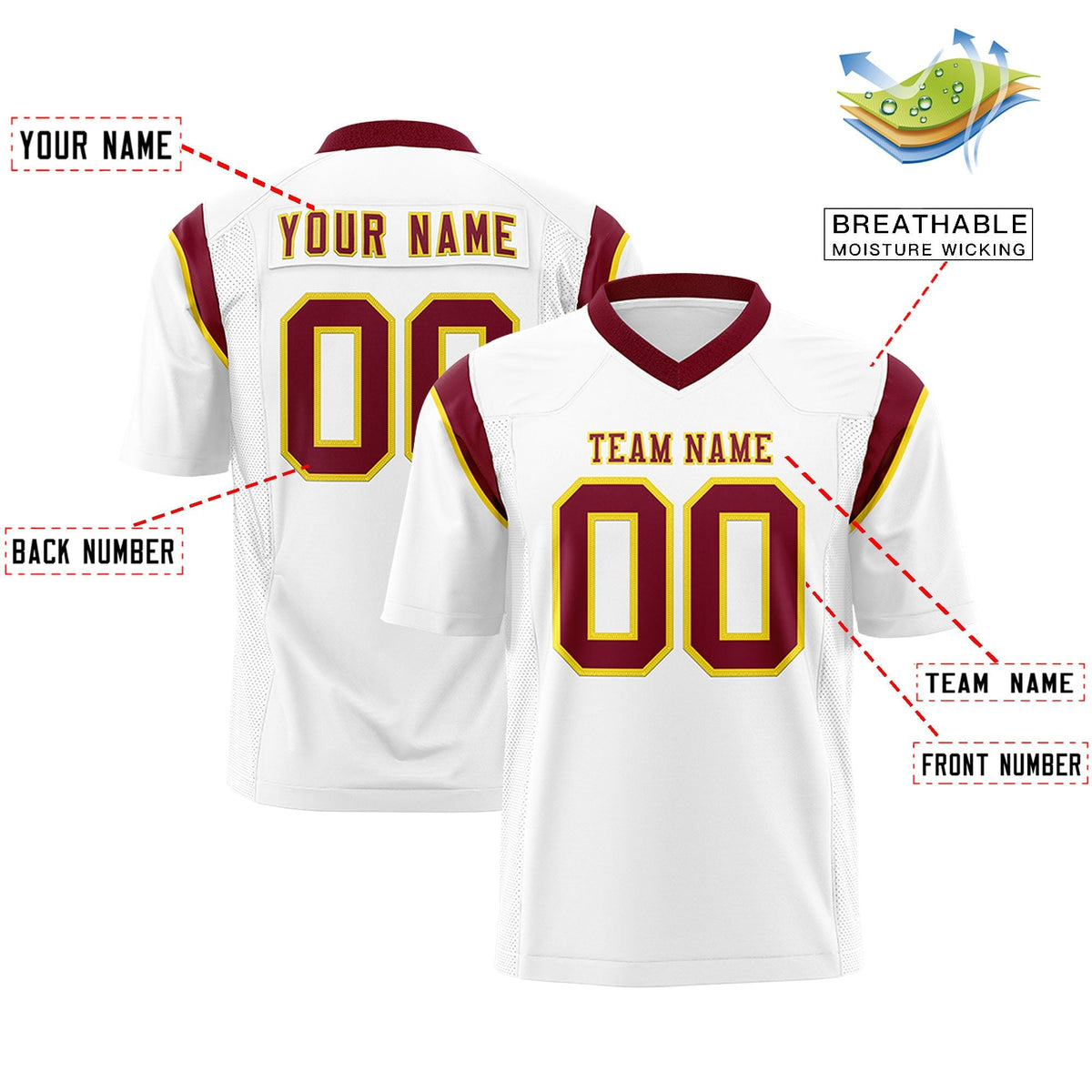 Custom White Cardinal Personalized Shoulder Cut Two-Tone Authentic American Football Jersey