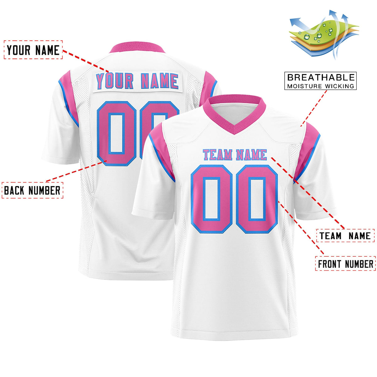 Custom White Pink Personalized Shoulder Cut Two-Tone Authentic American Football Jersey