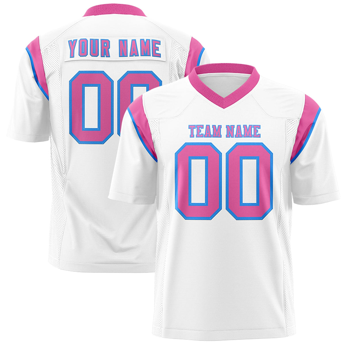 Custom White Pink Personalized Shoulder Cut Two-Tone Authentic American Football Jersey