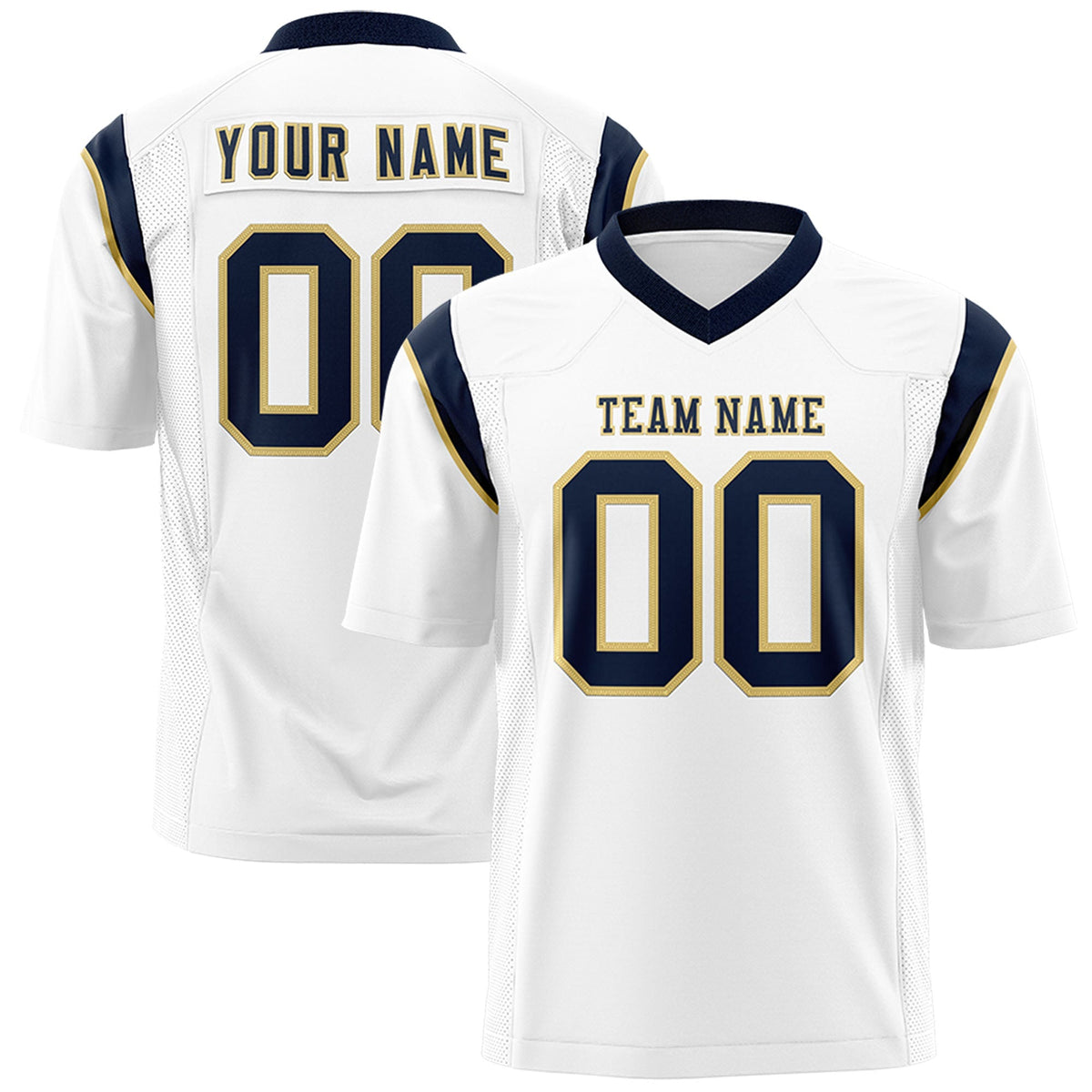 Custom White Navy Personalized Shoulder Cut Two-Tone Authentic American Football Jersey