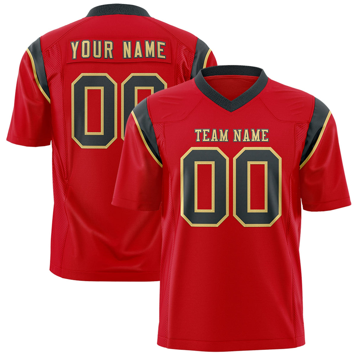Custom Red Black Personalized Shoulder Cut Two-Tone Authentic American Football Jersey