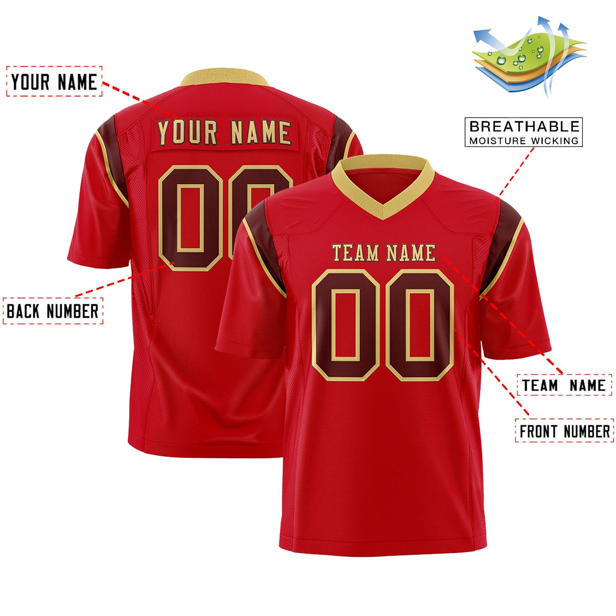 Custom Red Crimson Personalized Shoulder Cut Two-Tone Authentic American Football Jersey