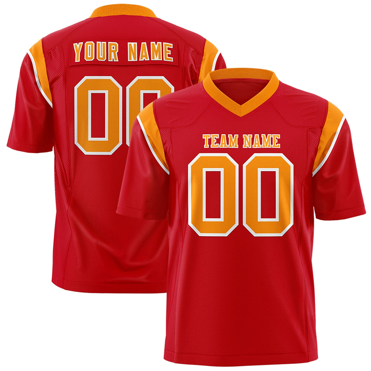 Custom Red Orange Personalized Shoulder Cut Two-Tone Authentic American Football Jersey