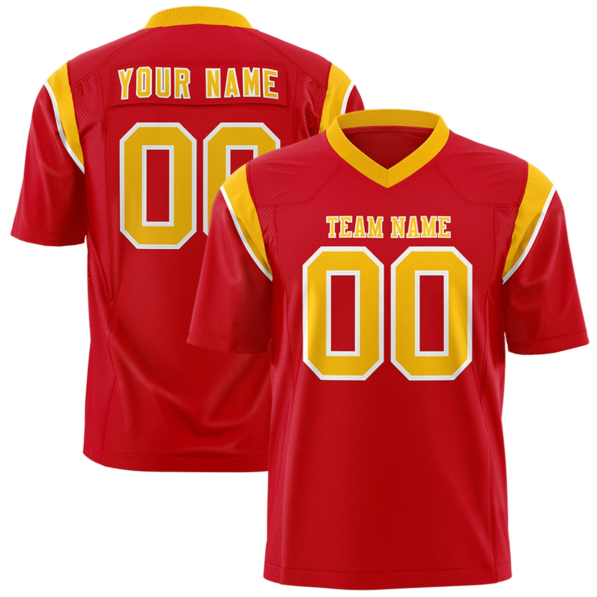 Custom Red Yellow Personalized Shoulder Cut Two-Tone Authentic American Football Jersey