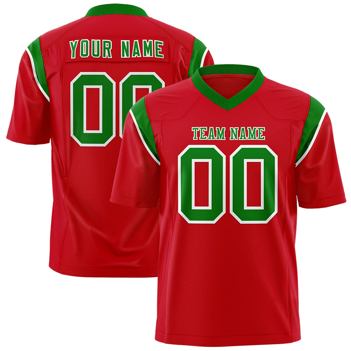 Custom Red Kelly Green Personalized Shoulder Cut Two-Tone Authentic American Football Jersey