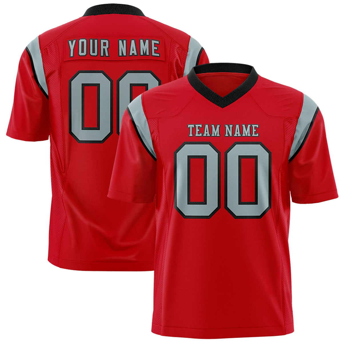 Custom Red Gray Personalized Shoulder Cut Two-Tone Authentic American Football Jersey