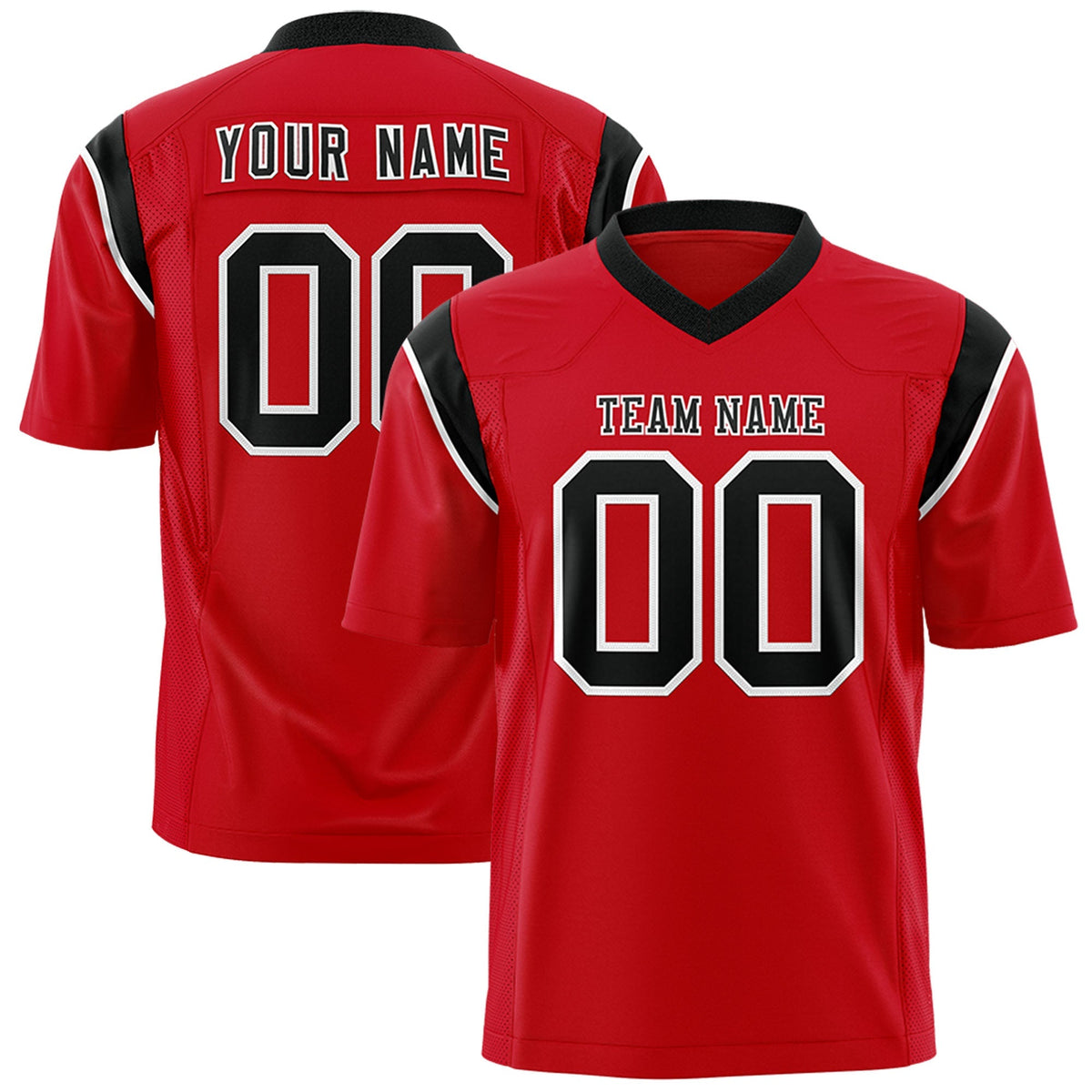 Custom Red Black Personalized Shoulder Cut Two-Tone Authentic American Football Jersey