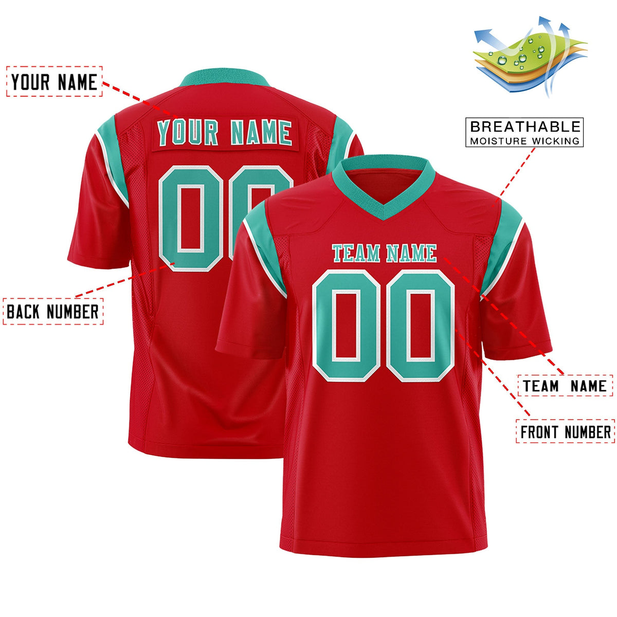 Custom Red Bright Green Personalized Shoulder Cut Two-Tone Authentic American Football Jersey