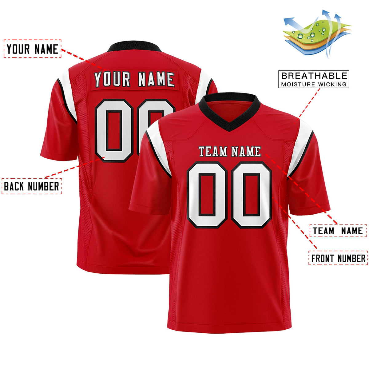 Custom Red White Personalized Shoulder Cut Two-Tone Authentic American Football Jersey