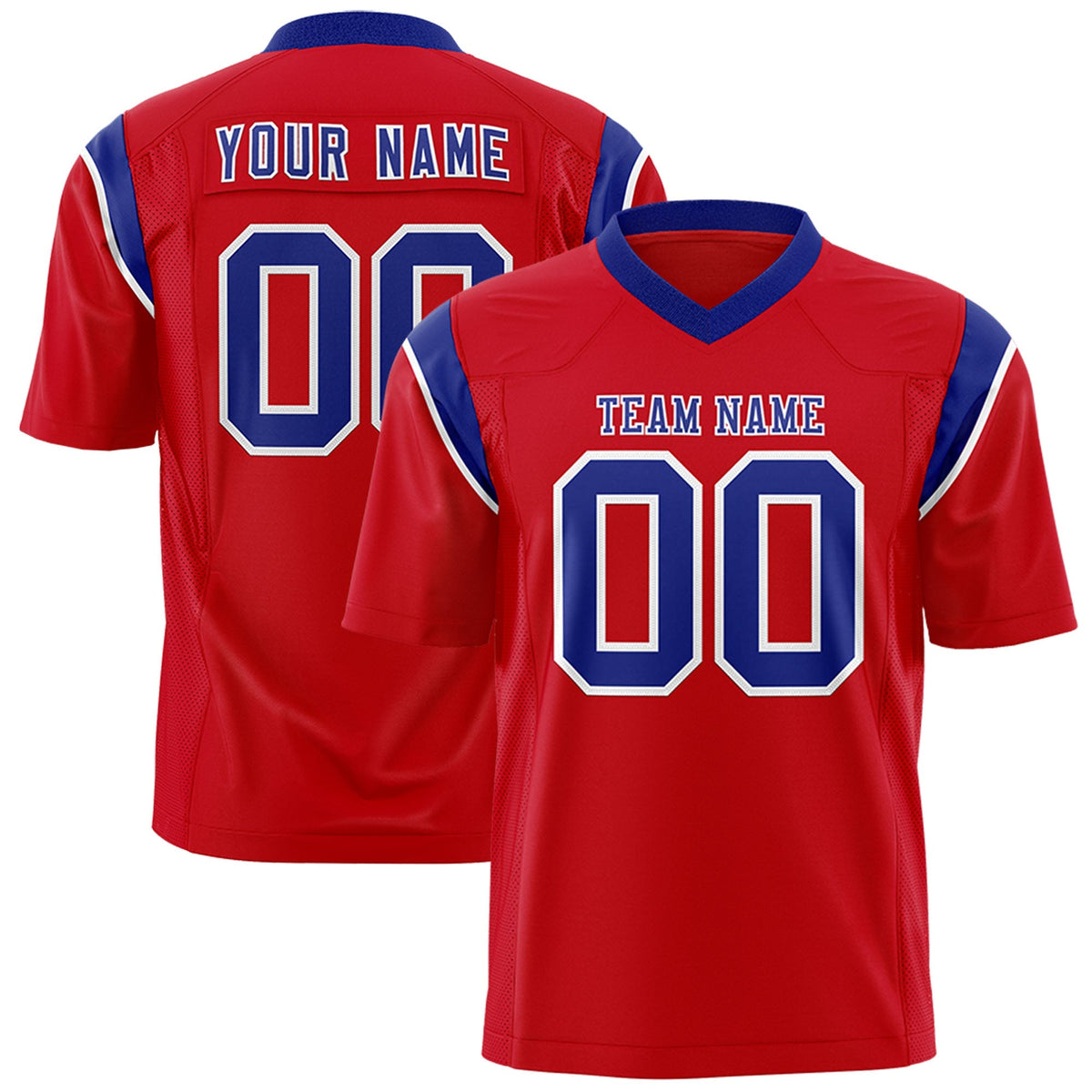 Custom Red Royal Personalized Shoulder Cut Two-Tone Authentic American Football Jersey