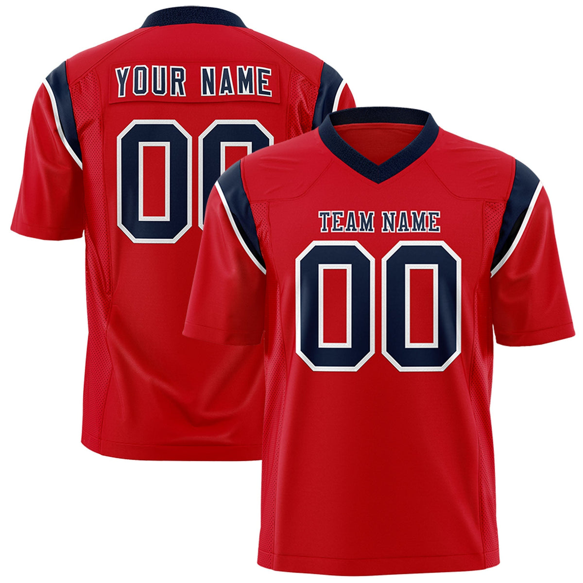 Custom Red Navy Personalized Shoulder Cut Two-Tone Authentic American Football Jersey