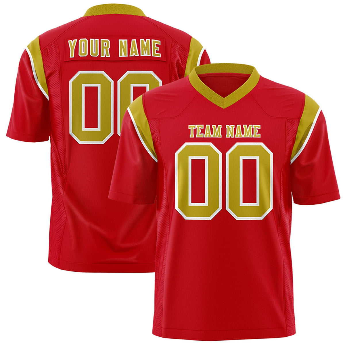 Custom Red Old Gold Personalized Shoulder Cut Two-Tone Authentic American Football Jersey