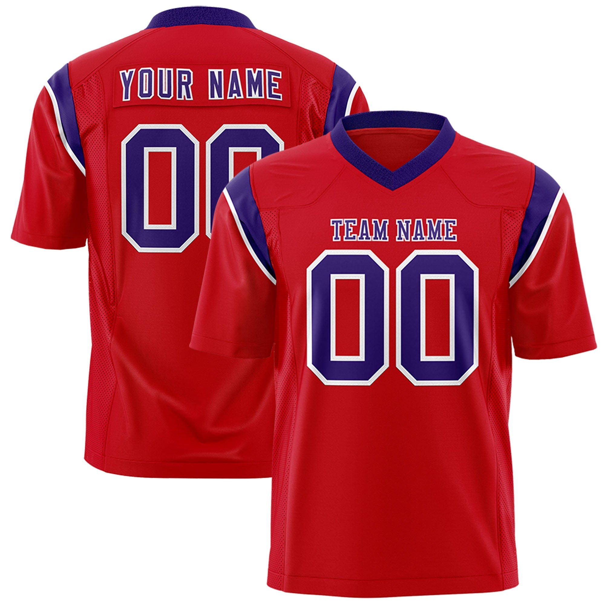 Custom Red Purple Personalized Shoulder Cut Two-Tone Authentic American Football Jersey