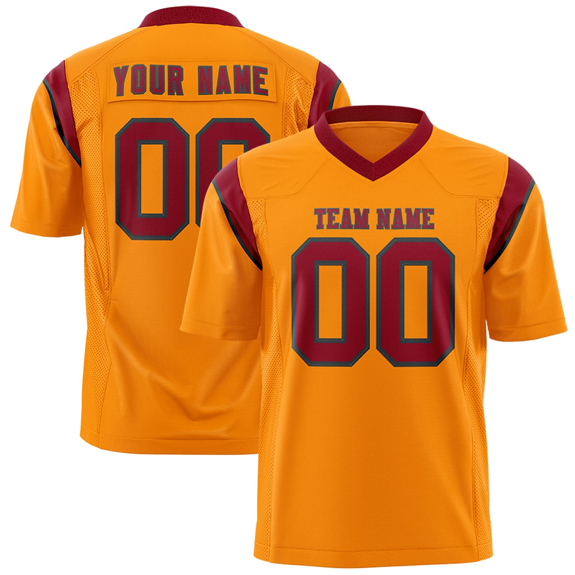 Custom Gold Orange Cardinal Personalized Shoulder Cut Two-Tone Authentic American Football Jersey