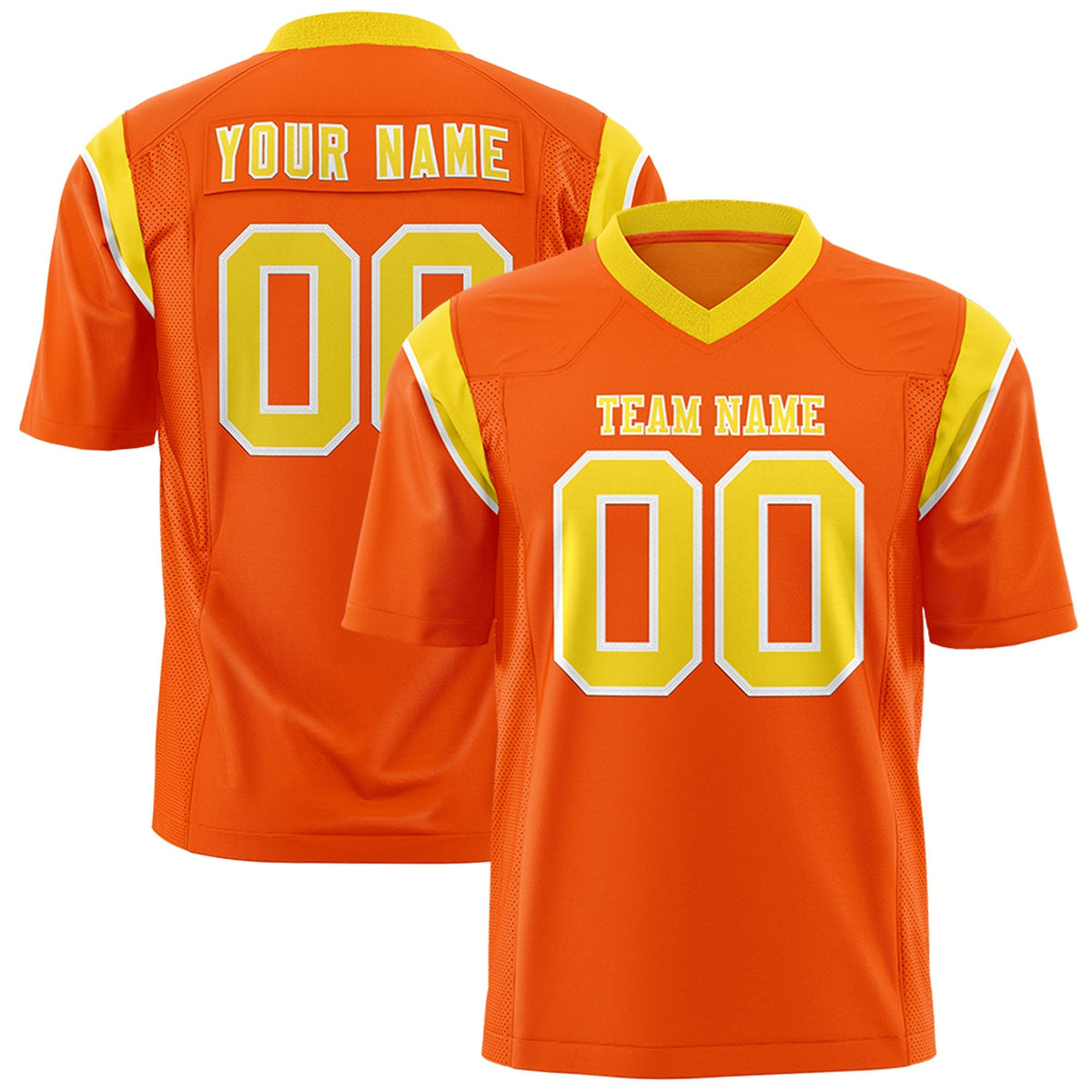 Custom Orange Gold Personalized Shoulder Cut Two-Tone Authentic American Football Jersey