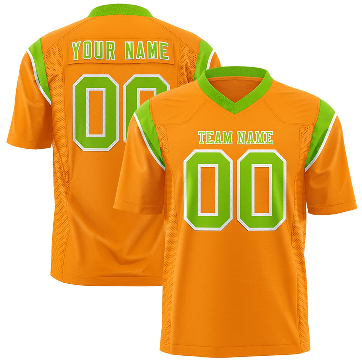 Custom Gold Orange Neon Green Personalized Shoulder Cut Two-Tone Authentic American Football Jersey