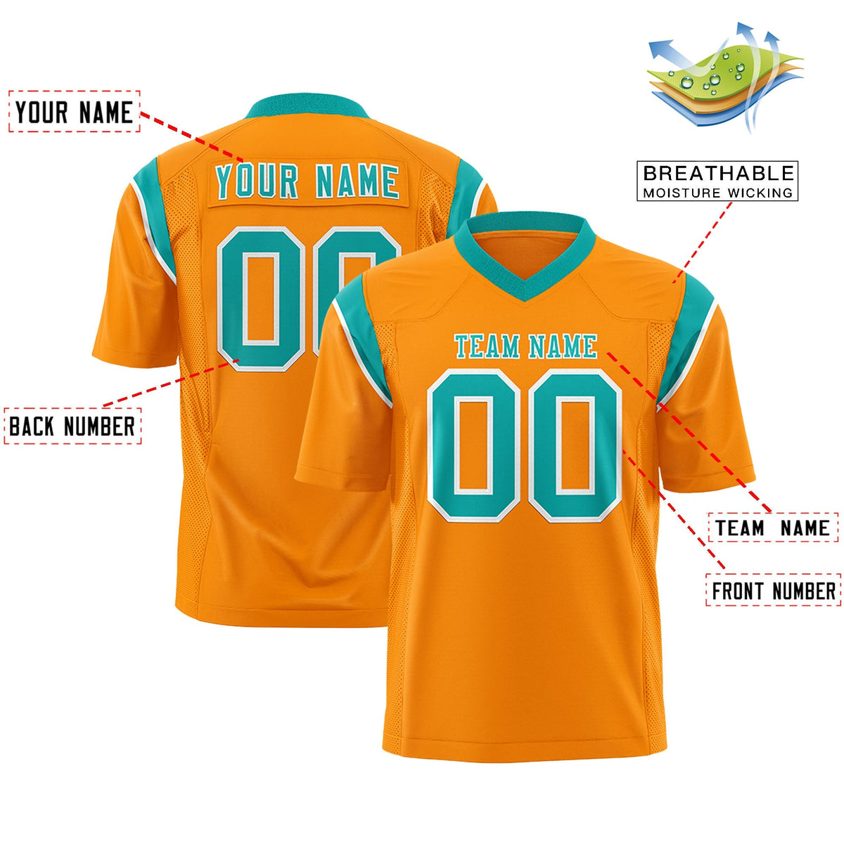 Custom Gold Orange Bright Green Personalized Shoulder Cut Two-Tone Authentic American Football Jersey