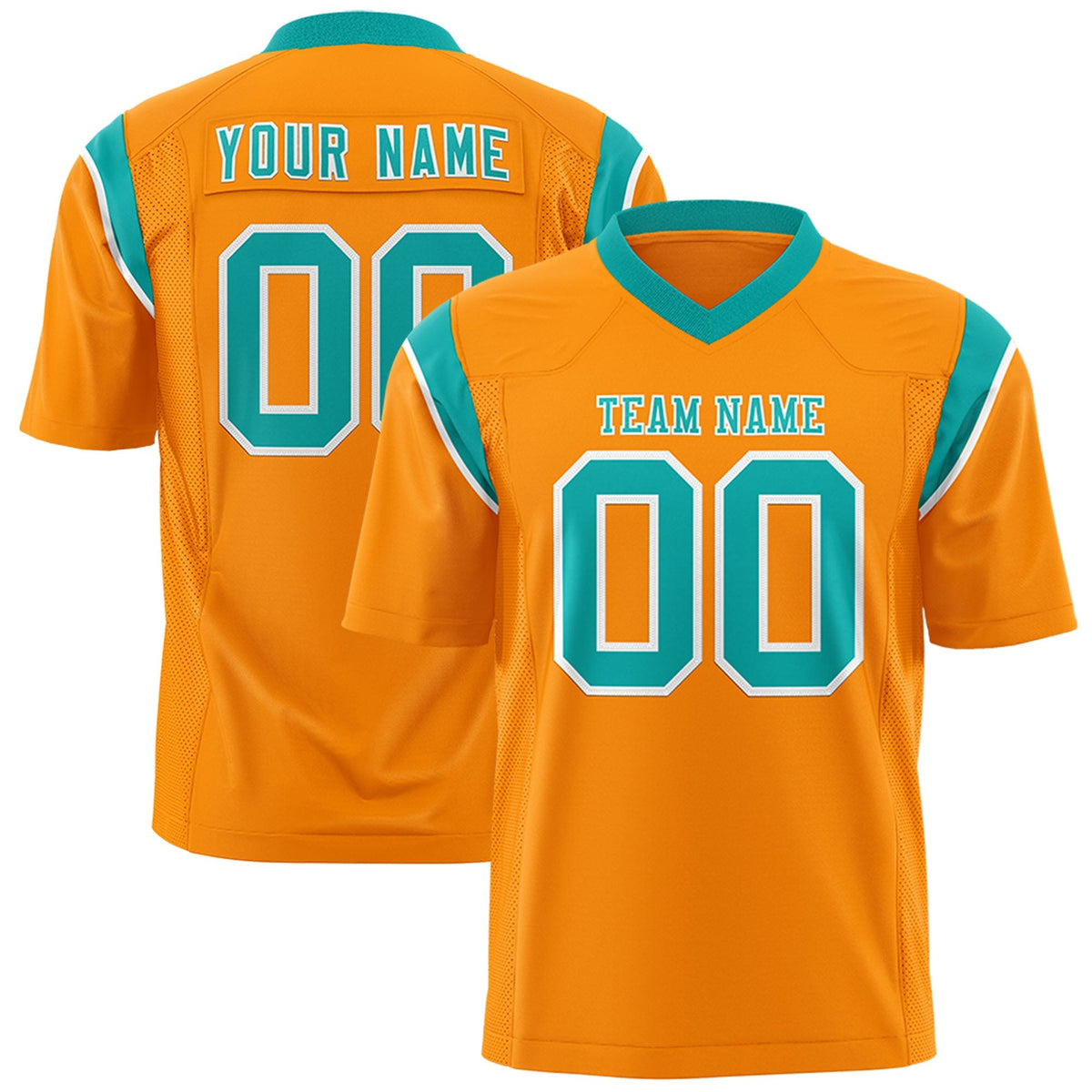 Custom Gold Orange Bright Green Personalized Shoulder Cut Two-Tone Authentic American Football Jersey
