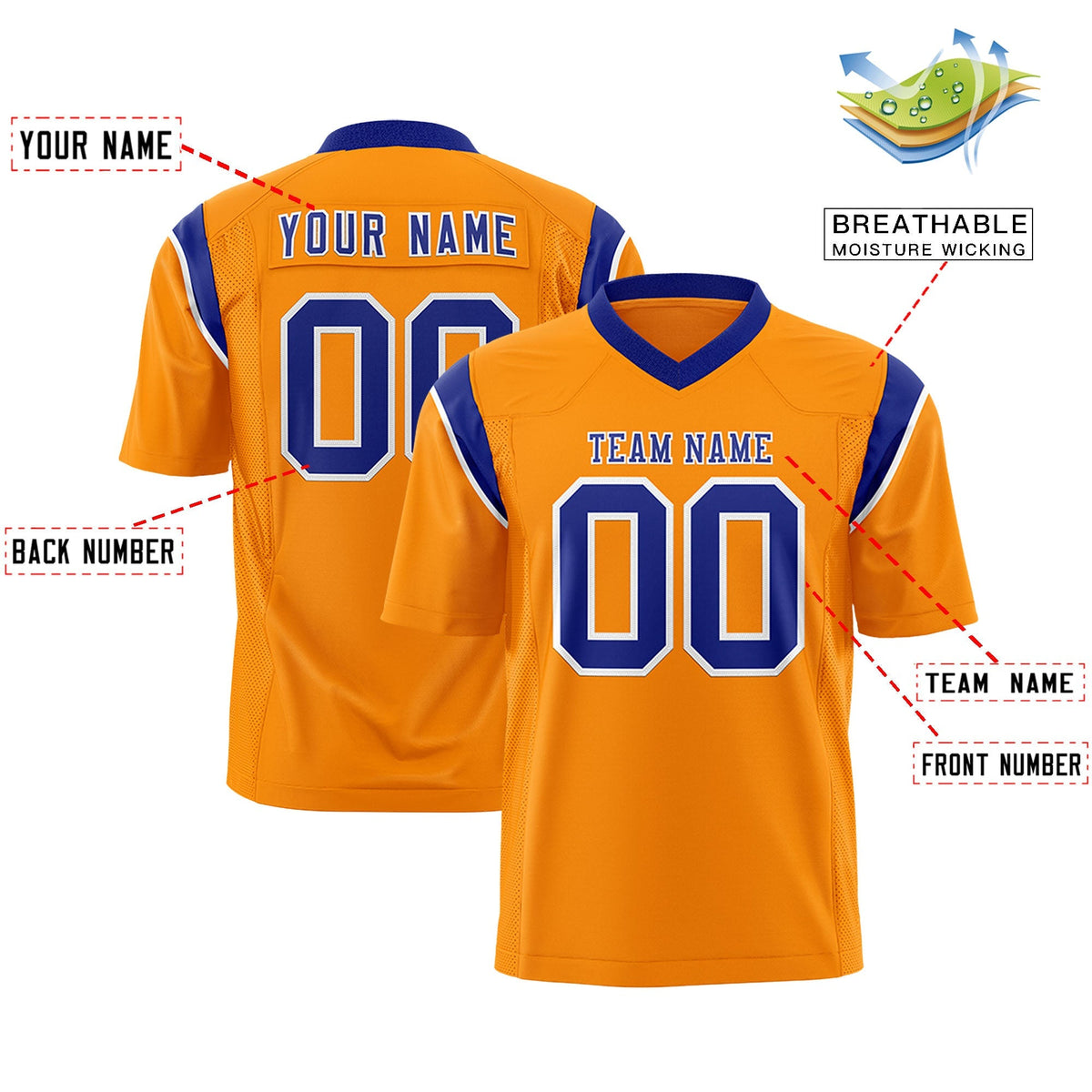 Custom Gold Orange Purple Personalized Shoulder Cut Two-Tone Authentic American Football Jersey