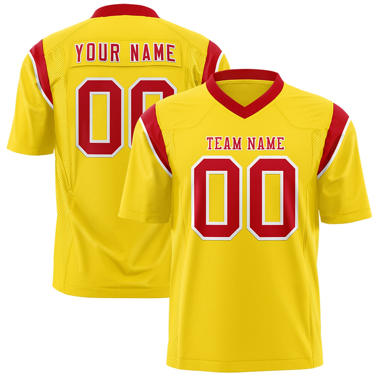 Custom Gold Red Personalized Shoulder Cut Two-Tone Authentic American Football Jersey