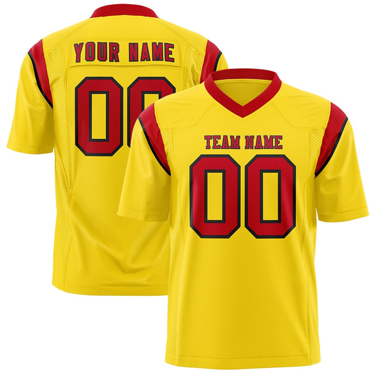 Custom Gold Red Personalized Shoulder Cut Two-Tone Authentic American Football Jersey