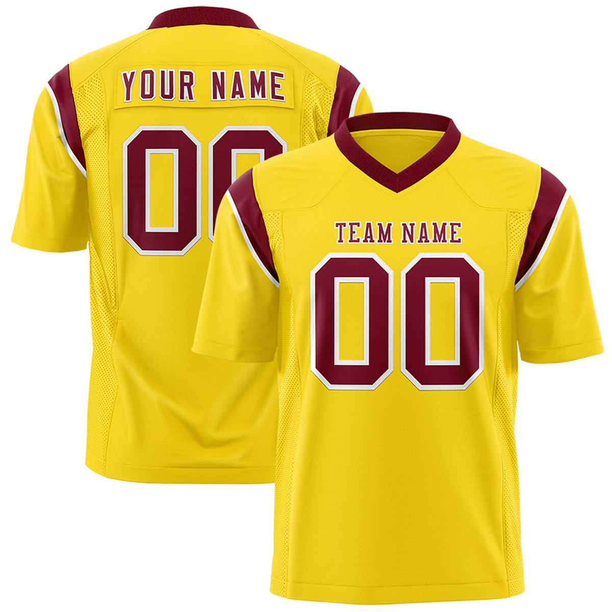 Custom Gold Crimson Personalized Shoulder Cut Two-Tone Authentic American Football Jersey