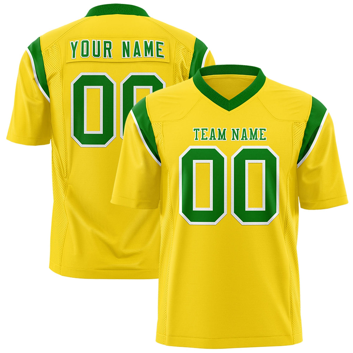 Custom Gold Kelly Green Personalized Shoulder Cut Two-Tone Authentic American Football Jersey