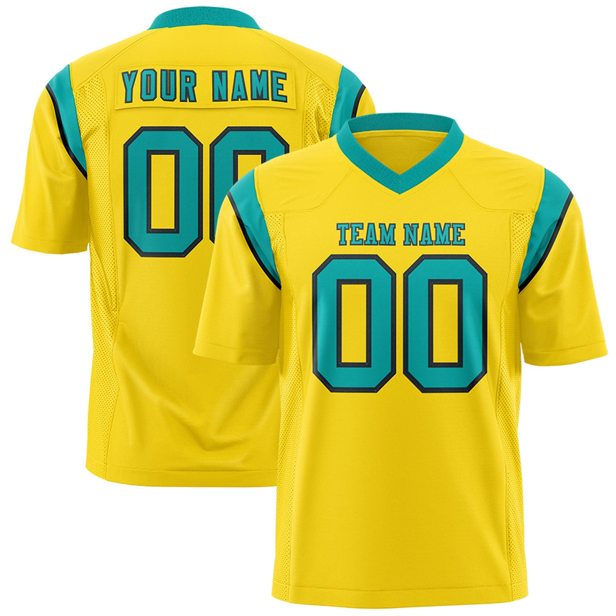 Custom Gold Aqua Personalized Shoulder Cut Two-Tone Authentic American Football Jersey