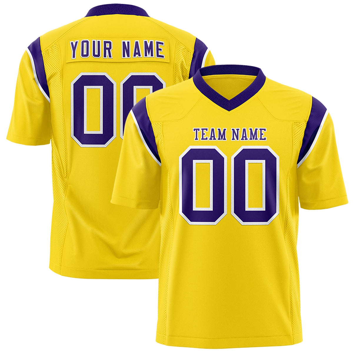 Custom Gold Purple Personalized Shoulder Cut Two-Tone Authentic American Football Jersey