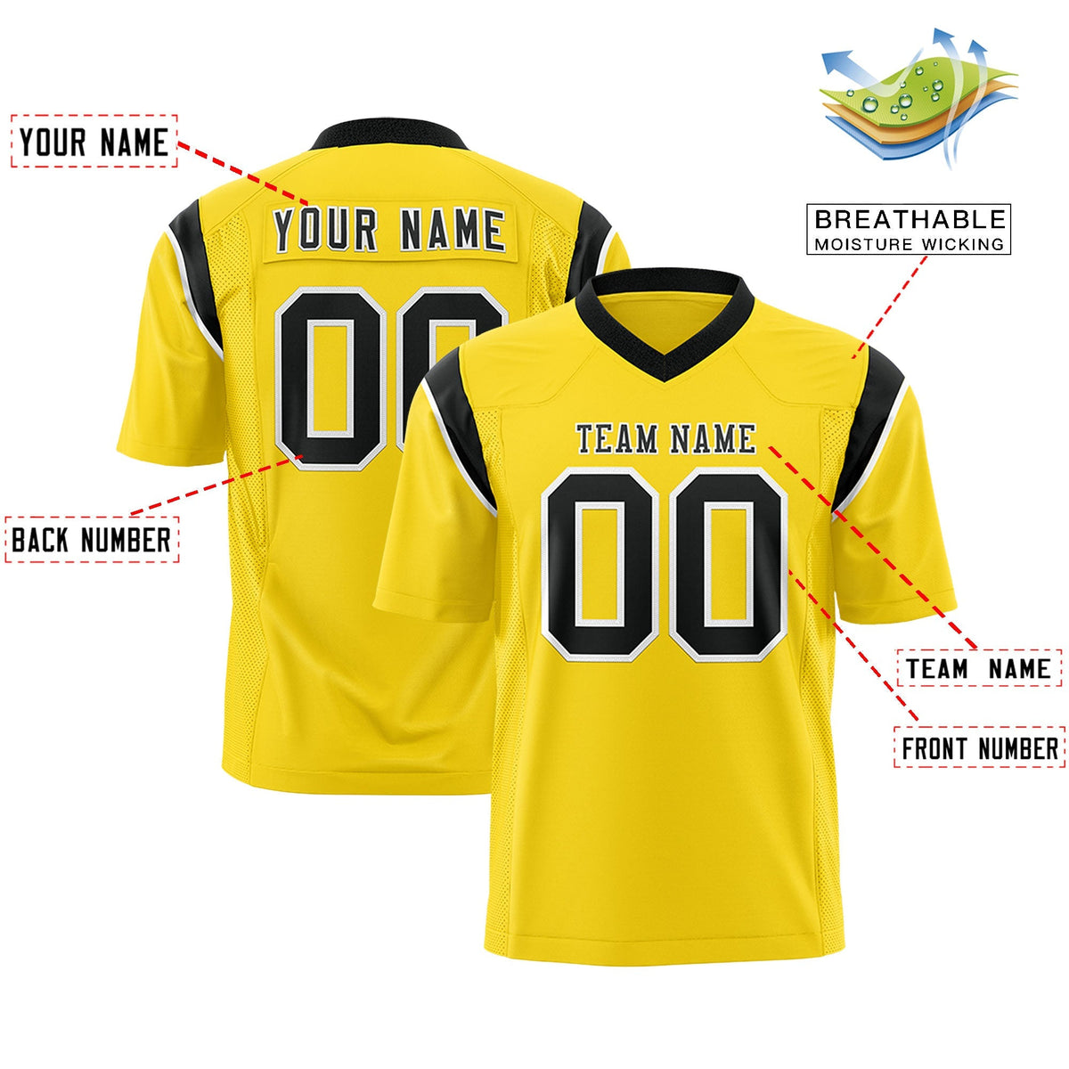 Custom Gold Black Personalized Shoulder Cut Two-Tone Authentic American Football Jersey