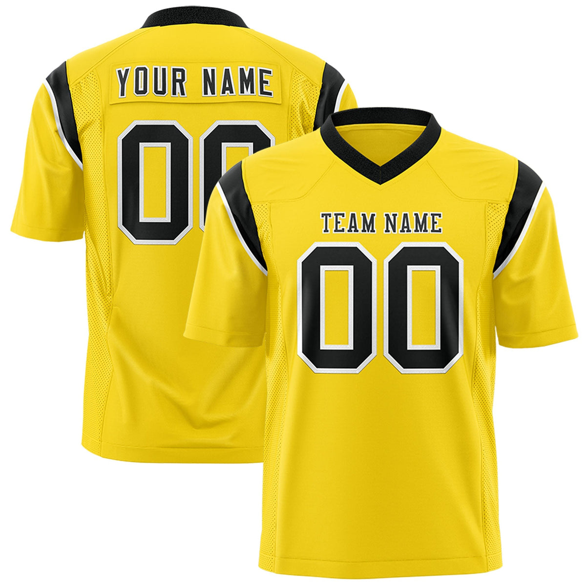 Custom Gold Black Personalized Shoulder Cut Two-Tone Authentic American Football Jersey