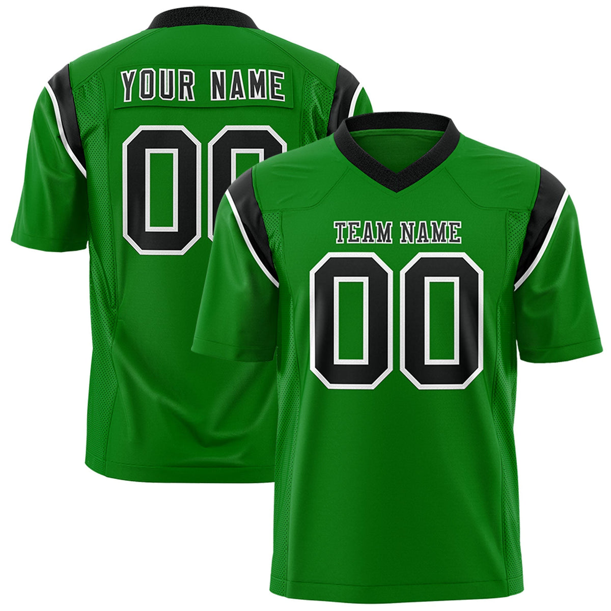 Custom Kelly Green Black Personalized Shoulder Cut Two-Tone Authentic American Football Jersey