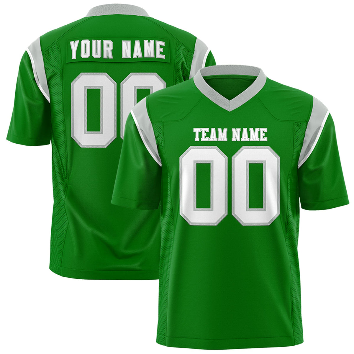 Custom Kelly Green Gray Personalized Shoulder Cut Two-Tone Authentic American Football Jersey