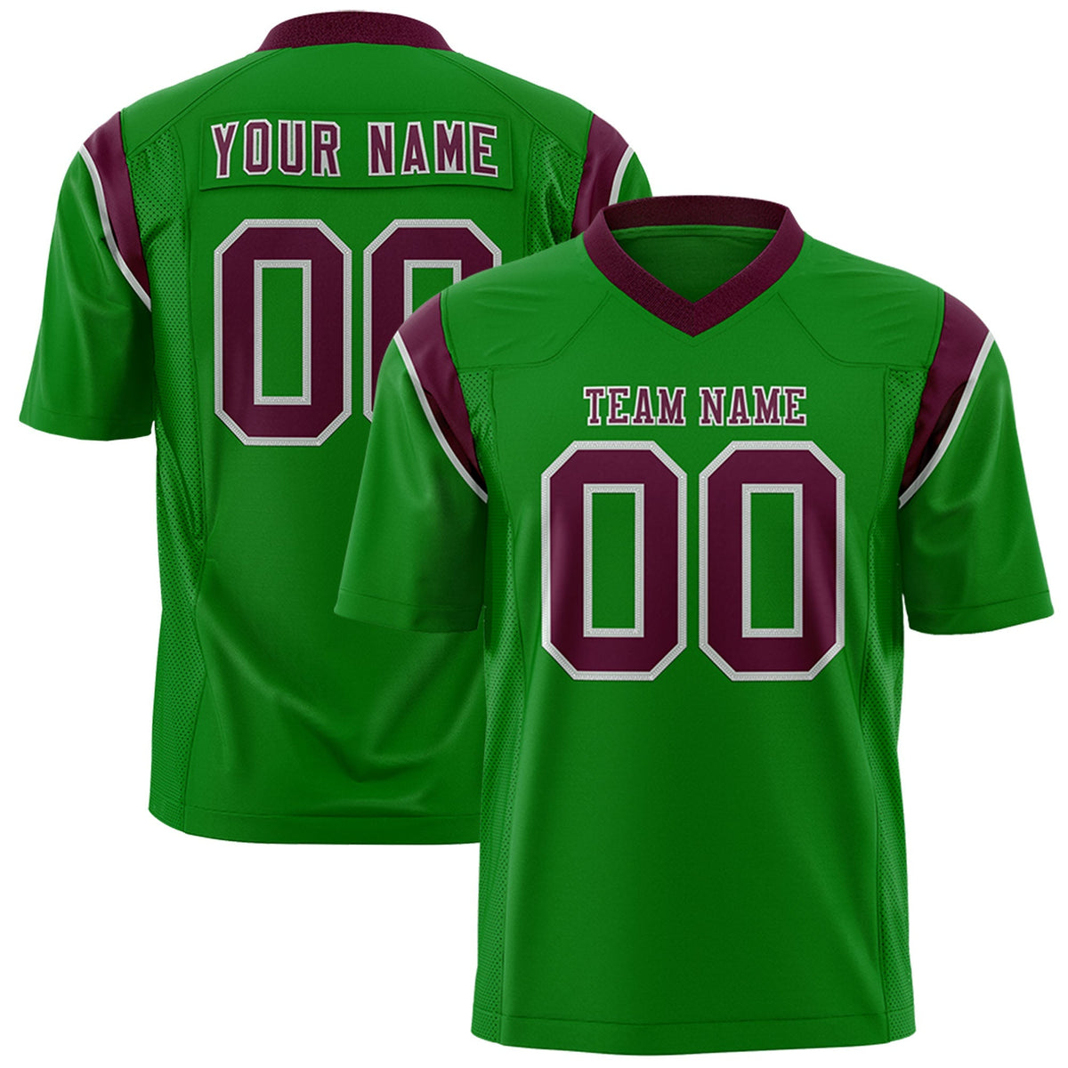 Custom Kelly Green Burgundy Personalized Shoulder Cut Two-Tone Authentic American Football Jersey