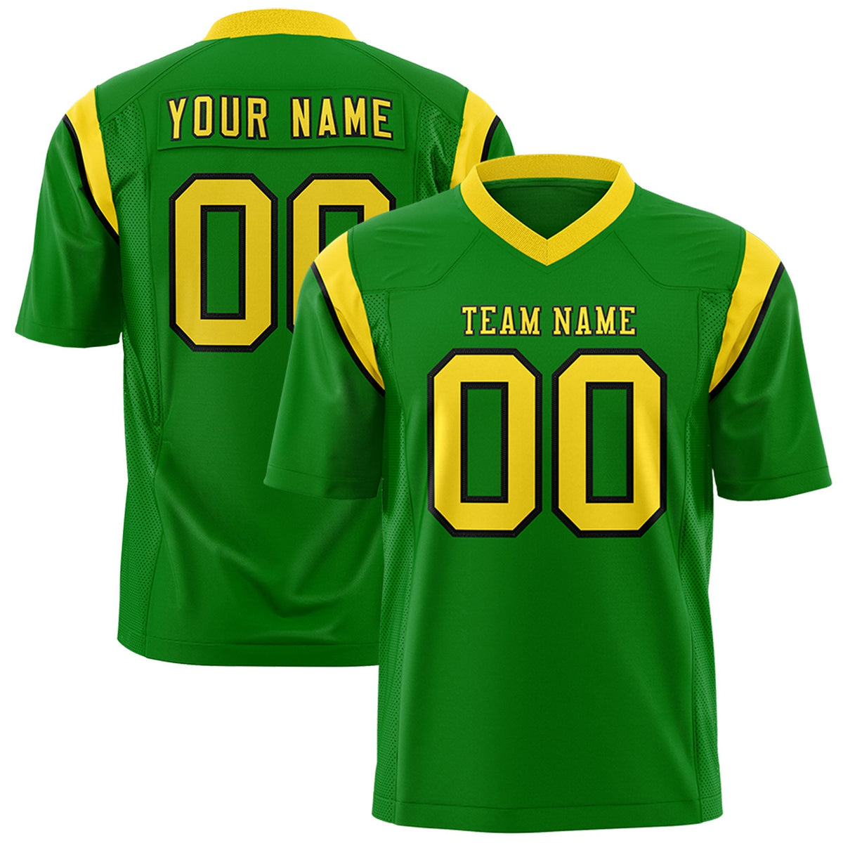 Custom Kelly Green Gold Personalized Shoulder Cut Two-Tone Authentic American Football Jersey