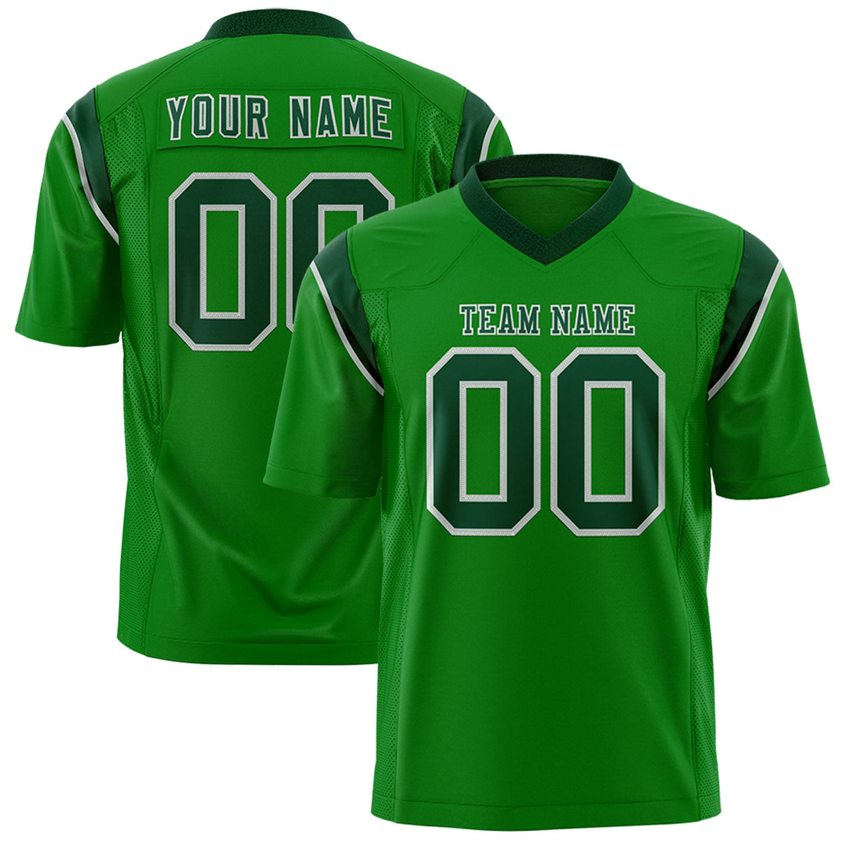 Custom Kelly Green Green Personalized Shoulder Cut Two-Tone Authentic American Football Jersey