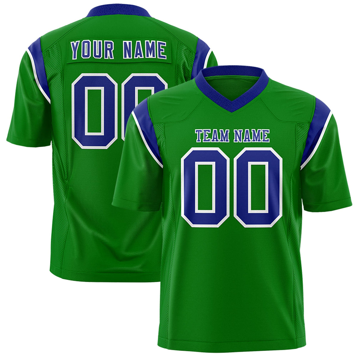 Custom Kelly Green Royal Personalized Shoulder Cut Two-Tone Authentic American Football Jersey