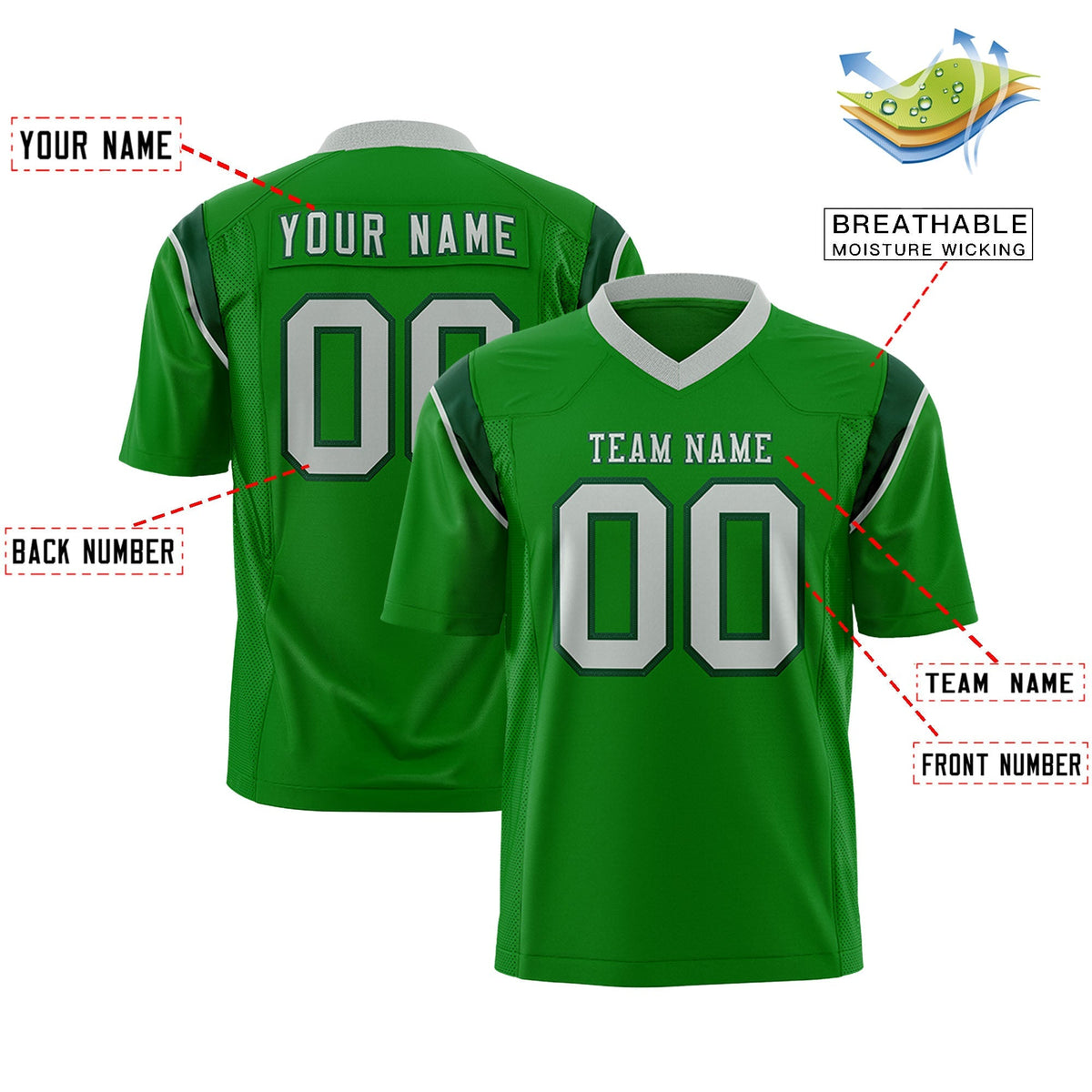 Custom Kelly Green Navy Personalized Shoulder Cut Two-Tone Authentic American Football Jersey