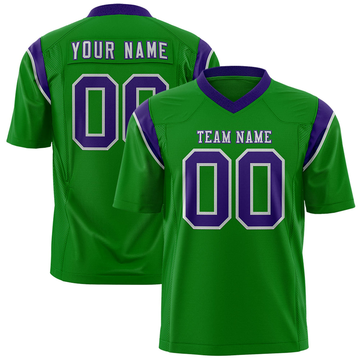 Custom Kelly Green Purple Personalized Shoulder Cut Two-Tone Authentic American Football Jersey