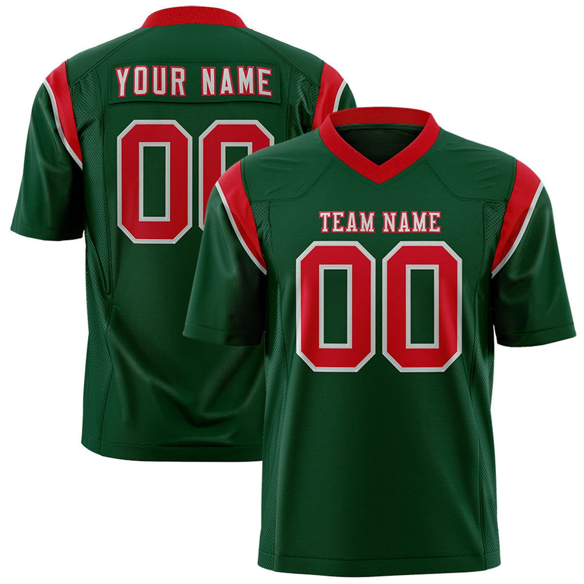 Custom Green Red Personalized Shoulder Cut Two-Tone Authentic American Football Jersey