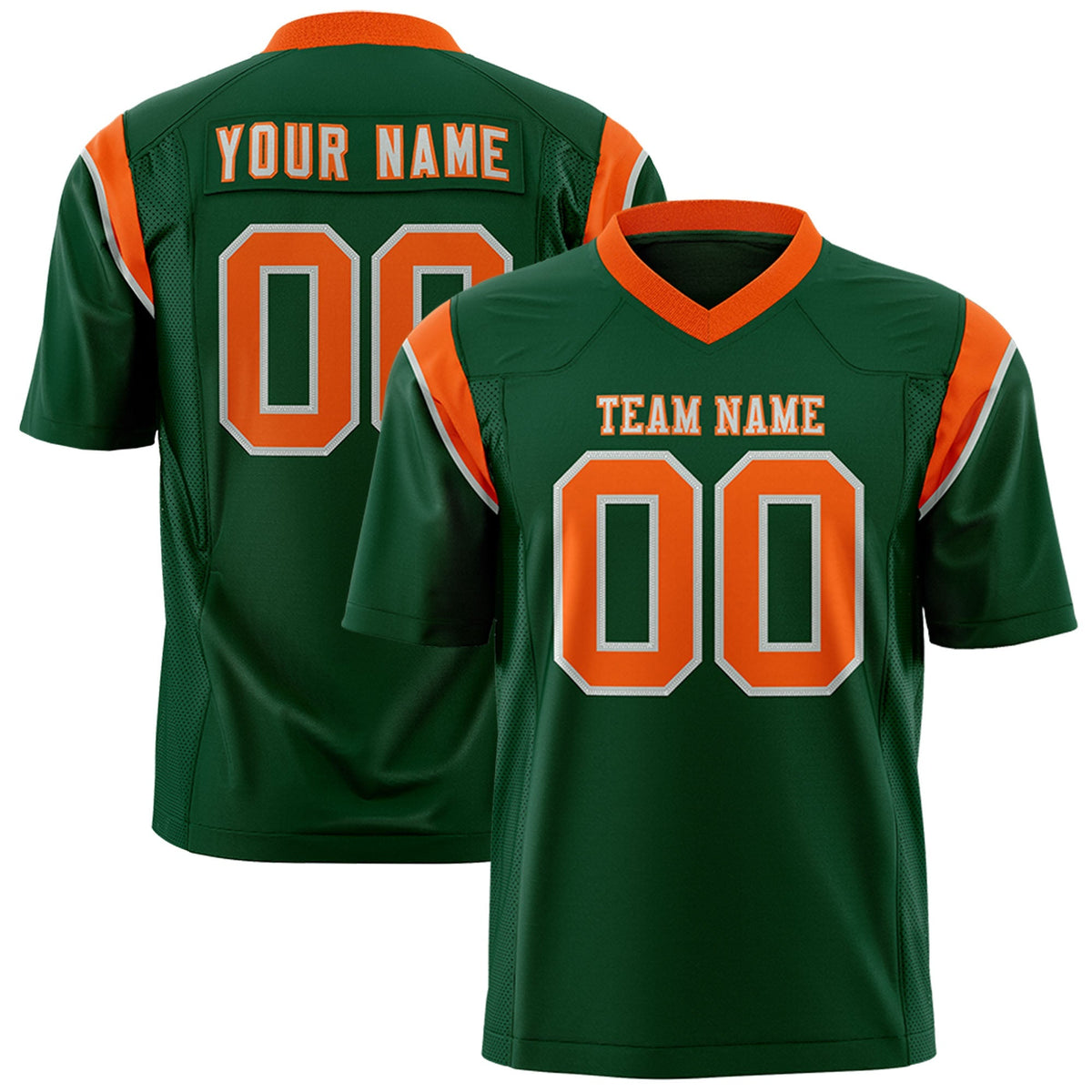 Custom Green Orange Personalized Shoulder Cut Two-Tone Authentic American Football Jersey