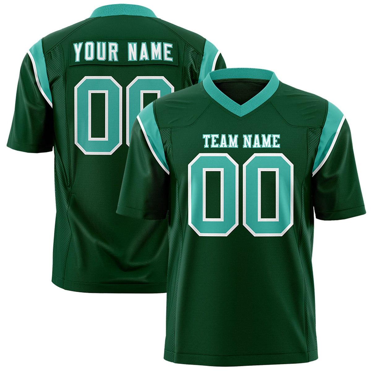 Custom Green Aqua Personalized Shoulder Cut Two-Tone Authentic American Football Jersey