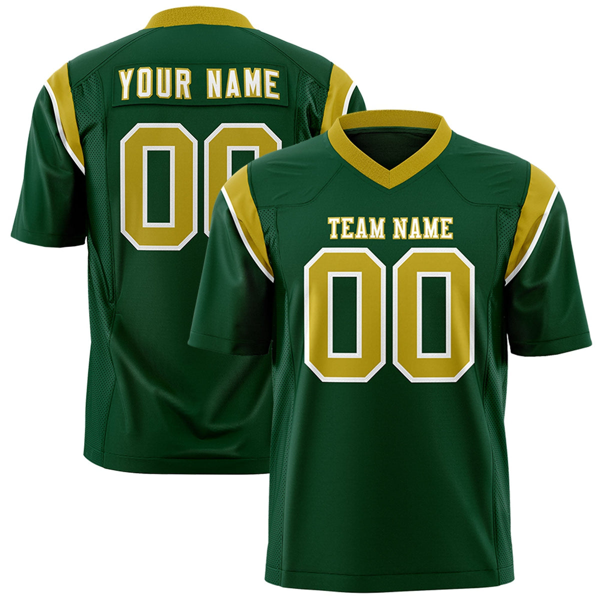 Custom Green Old Gold Personalized Shoulder Cut Two-Tone Authentic American Football Jersey