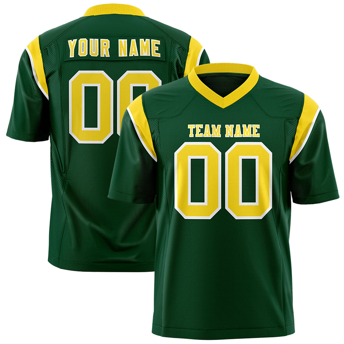 Custom Green Gold Personalized Shoulder Cut Two-Tone Authentic American Football Jersey