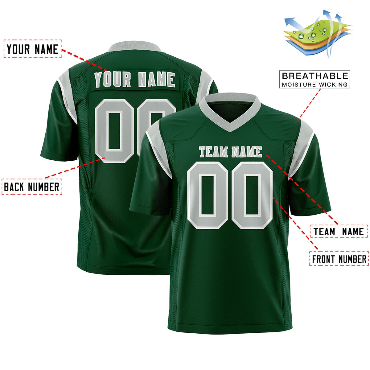 Custom Green Gray Personalized Shoulder Cut Two-Tone Authentic American Football Jersey